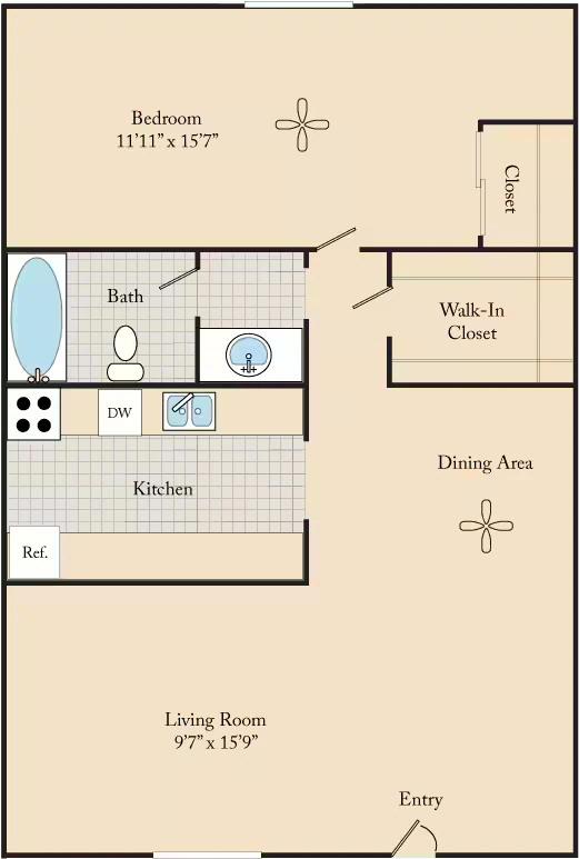 1 Bed / 1 Bath A1 269 floor plan